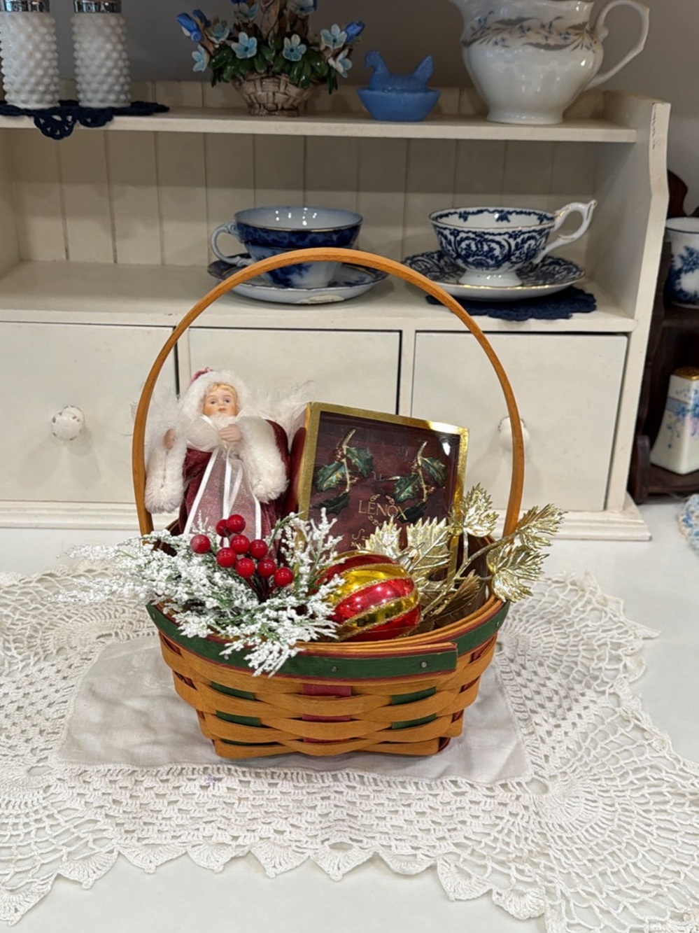 Vintage Holiday Longaberger Basket with Vintage Decor